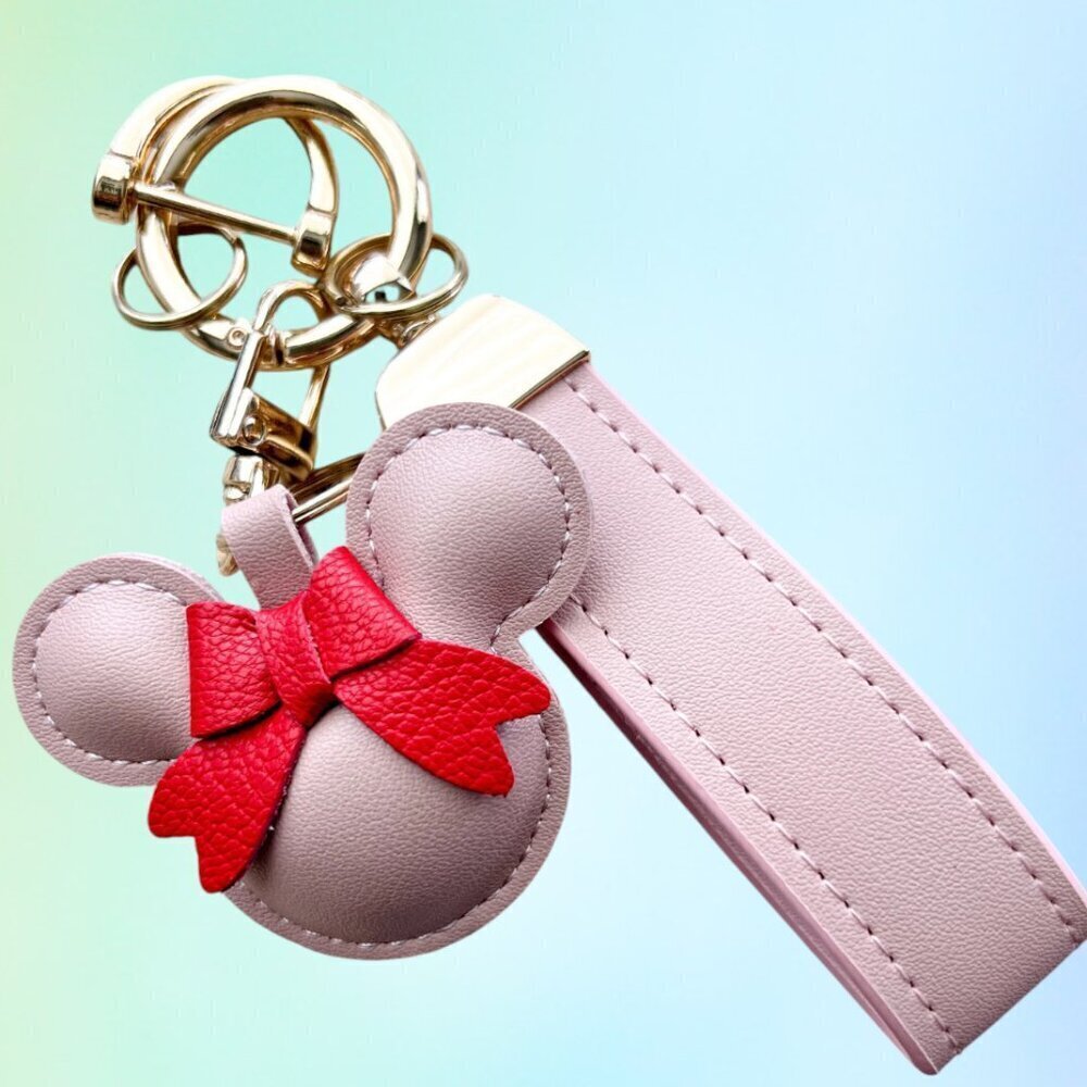 Minnie Mouse Pink Pillow Puff Vegan Wristlet Pink Mouse Ears Back Backpack Charm